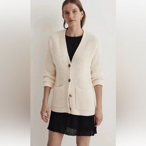 Madewell Women’s Textural-Stitch V-Neck Cardigan Sweater Cream Size L EUC